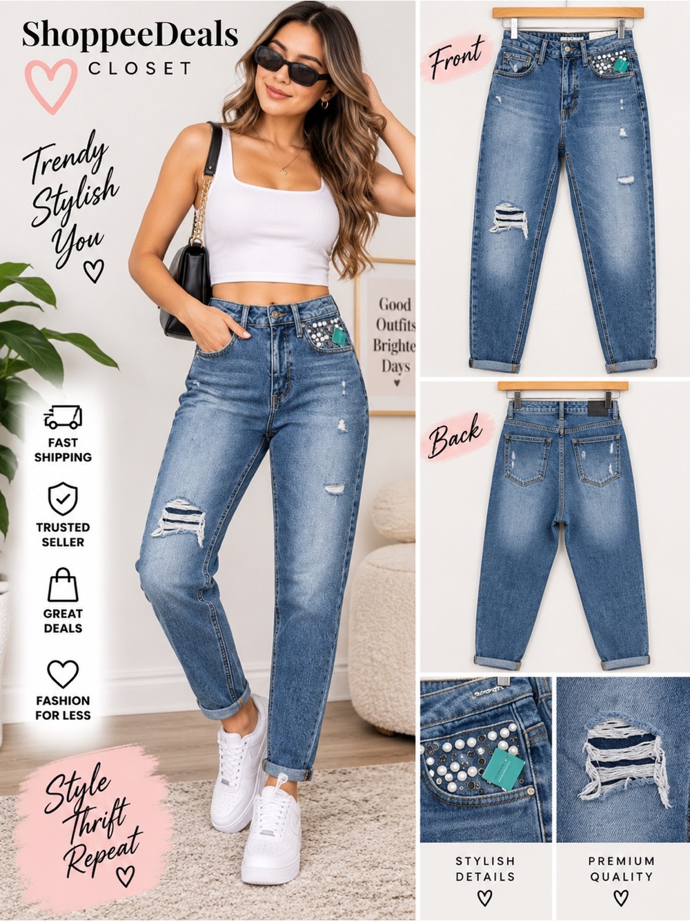 edgely High Rise Studded 90s Taper Ankle Jean